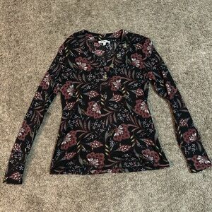 William Rast Black and Red Floral Blouse